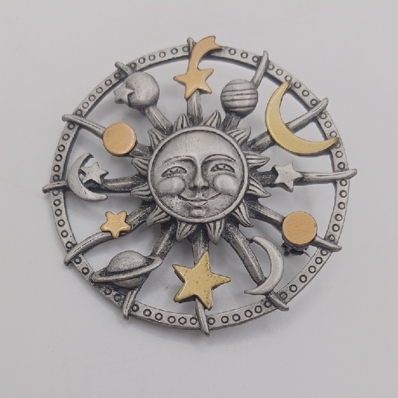 JJ Jonette Jewelry - JJ Celestial Sun, Moon, and Stars Brooch